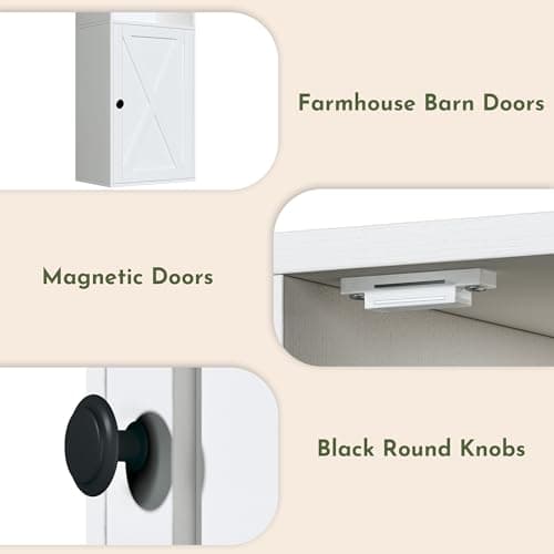 70.8" Tall Bathroom Storage Cabinet with 2 Barn Doors, Narrow Storage Cabinet with Adjustable Shelves & Open Compartments, Slim Floor Cabinet for Bathroom, Kitchen, Entryway, Living Room, White - Thumbnail 4