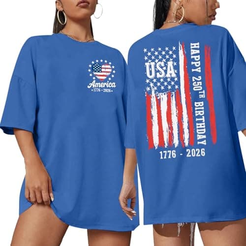 Women 250th Anniversary American Shirts Oversize American Flag Shirts USA Patriotic Casual Shirt Short Sleeve Tops - Image 1
