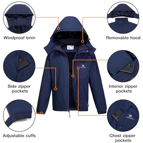 CAMEL CROWN Men's Winter Coat Waterproof Ski Jacket Fleece Lined Windproof Raincoat for Snow Outdoor Hiking Mountain - Thumbnail 5