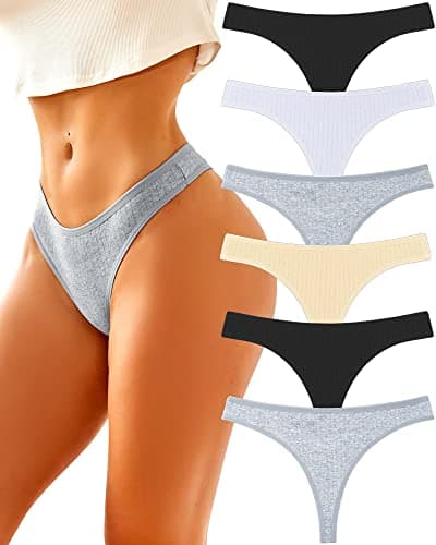 FINETOO 6 Pack Cotton Thongs for Women Breathable Low Rise Bikini Panties Womens Thong Underwear Sexy S-XL - Image 1