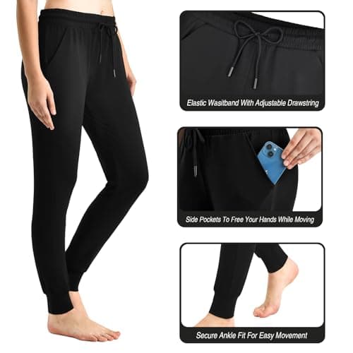 CADITEX Womens Joggers with Pockets,Stretch Active Drawstring Sweatpants Women for Travel Workout Running Black L - Thumbnail 5
