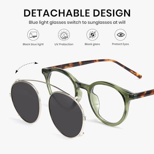 Cyxus Clip On Blue Light Blocking Glasses for Men Women, Round TR90 Metal Frame Eyeglasses with TAC Sunglasses Lens, UV Protection P1341B31 - Thumbnail 4
