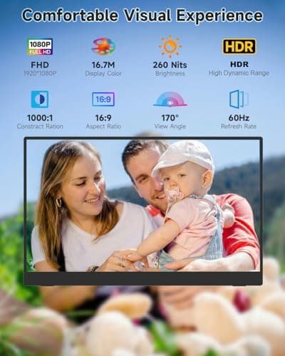 CZGG Portable Monitor 15.6 inch Ultra-Light Extended Monitor for Laptop 1080P FHD IPS Build-in Speakers HDMI USB-C Second Screen for Gaming PC mac Phone PS4/5 Switch Xbox with Kickstand Case - Thumbnail 3