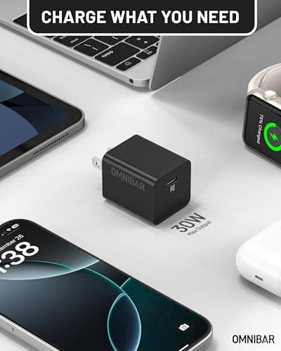 OMNIBAR 30W USB C Charger Block, GaN Type C Wall Charger Block, PD3.0 PPS USB-C Power Adapter, Compact iPhone Charger Fast Charging for iPhone 17/16/15, Samsung Galaxy S25/S24/S23, Pixel 10/9/8, Black - Thumbnail 5