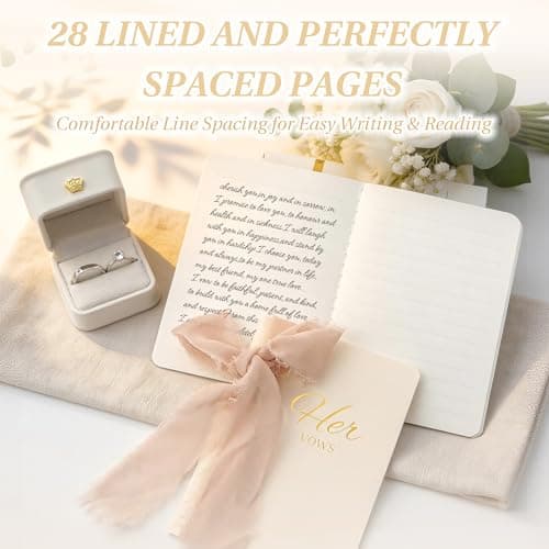 Wedding Vow Books His and Hers, Soft Touch Cover with Ribbon & Gift Box, 28 Lined Pages, Premium Elegant Keepsake for Bride & Groom Ceremony, Wedding Gift & Registry Must-Haves (Black & Ivory) - Thumbnail 4