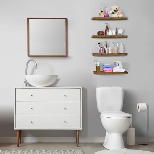 Sorbus Floating Shelves for Wall - 24" Bathroom Shelves, Wall Decor for Bedroom, Kitchen, Living Room, Home Decor & Book storage - Mounted Floating Shelf with Invisible Brackets (Rustic Brown, 4 Pack) - Thumbnail 2