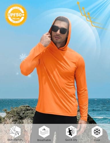 3rd hill Men's UPF 50+ Sun Hoodie UV Protection Long Sleeve Swimming Rash Guard SPF Quick Dry Fishing Hiking Shirt for Outdoor Sports Orange M - Thumbnail 4