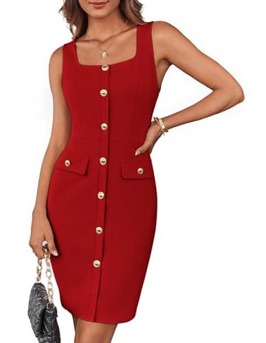 GRACE KARIN Women Summer 2025 Business Work Dress Sleeveless Dress Bodycon Midi Dress Wine Red XXL - Image 1