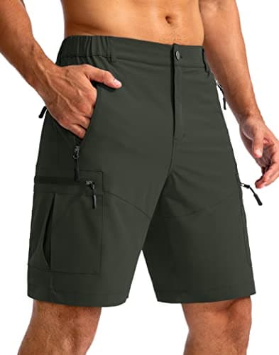 Pudolla Men's Hiking Cargo Shorts 9" Lightweight Outdoor Work Shorts for Men Travel Golf Camping Casual with 5 Zipper Pockets(Army Green XX-Large) - Image 1
