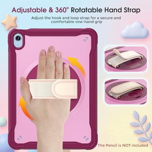 ProCase Kids Case for iPad A16 11th Gen 11" 2025/iPad 10th Gen 10.9" 2022 with Screen Protector, Fully-Body Shockproof Rugged Protective Cover with Rotatale Stand Hand/Shoulder Strap -Raspberry - Thumbnail 6