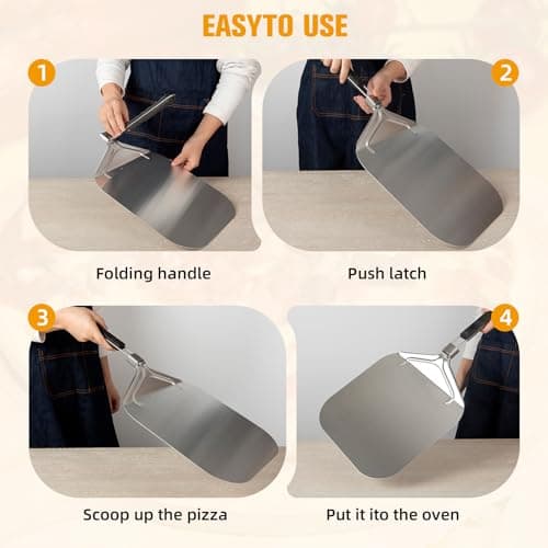 Aluminum Pizza Peel,12.6 Inch Metal Pizza Turning Peel,Pizza Paddle with Foldable Rubber Handle for Effortless Pizza Transfer & Easy Storage,Pizza Oven Accessories Tools for Indoor & Outdoor Grill - Thumbnail 4