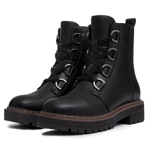 Women's Low Chunky Heel Lace-Up Platform Ankle Combat Boots Black Size 7.5 - Thumbnail 3