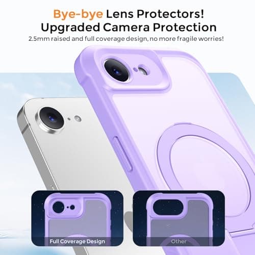 MOCCA for iPhone 17e Case & iPhone 16e Case with Magnetic Invisible Stand [Full Camera Protection][Compatible with Magsafe]Military Drop Shockproof Translucent Matte Phone Case Cover 6.1",Light Purple - Thumbnail 3