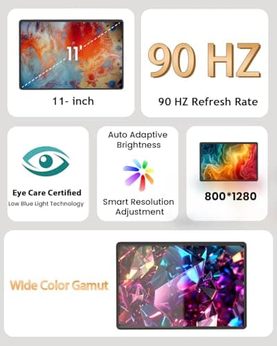 HUIHUANG 11-inch Android 16 Tablet, 32GB RAM + 128GB ROM (1TB Expand), T7280 Octa-Core 2.2GHz Processor, 90Hz FHD+ IPS Display, 8000mAh Battery, Gemini AI, Face ID, Dual Speakers, Fast Charging - Thumbnail 2