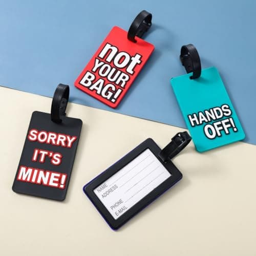Funny Silicone Luggage Tag, Colorful Unique Baggage Handbag Travel Suitcase Tags with Name ID Card for Women Men (Multicolor, Set of 4) - Thumbnail 4