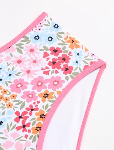 Jillumi Two Piece Tankini Swimsuits for Women Tummy Control Bathing Suit Color Block V Neck Swim Suits with High Waisted Bottom (Pink Floral, XX-Large) - Thumbnail 5