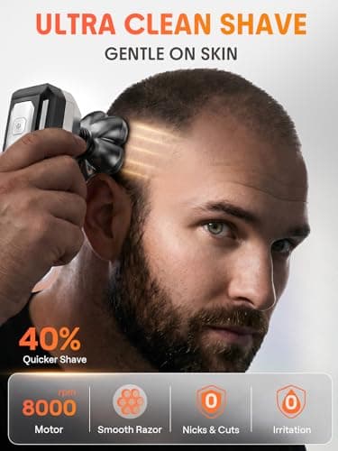 Head Shavers for Bald Men, 7D Detachable Floating Blades Electric Razor, 5-in-1 Grooming Kit, Beard Trimmer, Nose Hair Trimmer, LED Display, Wet Dry Shaver, Gifts for Men, 800mAh Large Battery - Thumbnail 3
