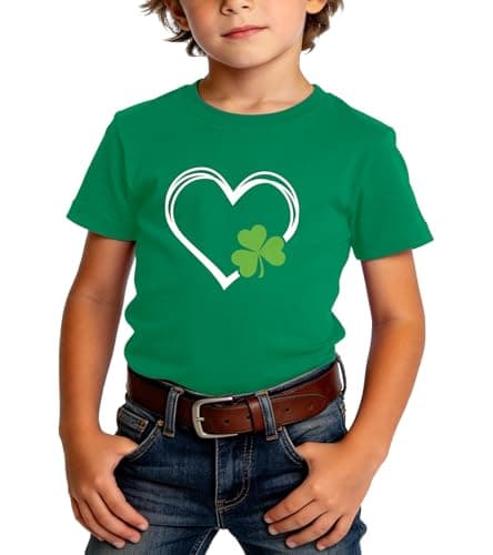 St Patrick Day Shirt Kid-Irish Girl St Patty Short Sleeve Toddler Boy Heart Shamrock Tee Tops - Thumbnail 2