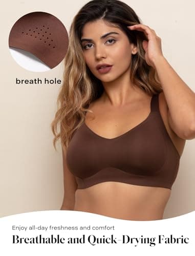 COMFELIE Women Wireless Minimizer Bra Full Coverage Supportive Fit Adjustable Straps Back Smoothing Dark Brown 2XL - Thumbnail 2