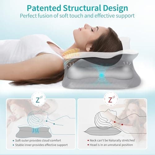 Cervical Neck Pillow for Neck Pain Relief - Memory Foam Ergonomic Neck Support Pillows for Sleeping with Cooling Pillowcase, Orthopedic Contour Pillow for Side, Back and Stomach Sleepers - Thumbnail 3