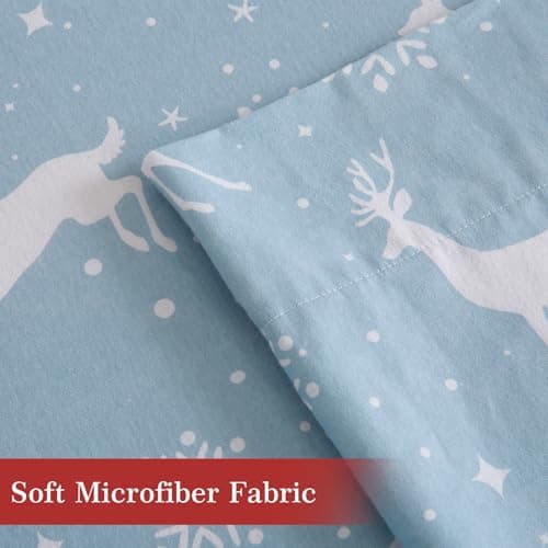 CAROMIO Christmas Bed Sheets King, Soft Brushed Microfiber Bed Sheet Set, 16 Inches Deep Pocket Fitted Sheet Winter Holiday Sheets Set (Blue, King) - Thumbnail 5