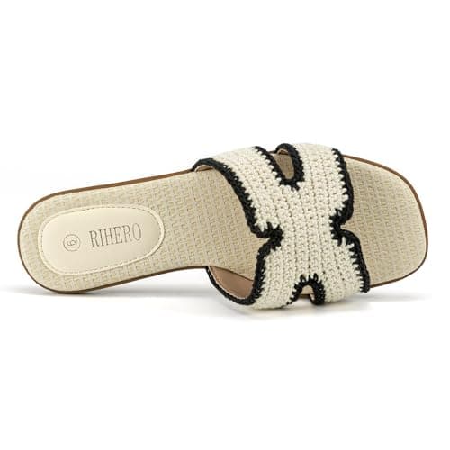 Rihero Women's Dressy Flat Sandals Comfortable Slip On Leather Slide Sandals - Thumbnail 3