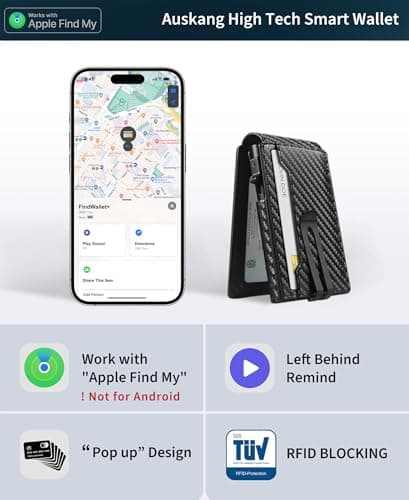 Auskang Gift Wallet for Men, Smart Wallet with Tracker, AirTag Wallet Substitute, Minimalist Leather Pop Up Card Holder Works for Find My App, RFID-Blocking Mens Wallet with Money Clip - Thumbnail 4