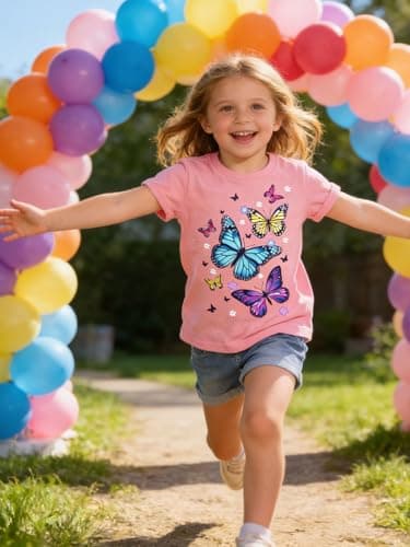 Funnycokid Little Girls T Shirt Size 6 7 Kids Pink Tee Butterflies Animal T-Shirt Graphic Short Sleeve Clothes Tops - Thumbnail 3