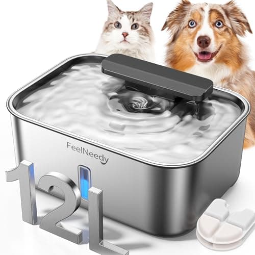 3.2Gal/12L Dog Water Fountain for Large Dogs, Stainless Steel Dog Water Bowl Dispenser with Deeper & Wider Drinking Area, FEELNEEDY Automatic Pet Fountain with Window & LED Light - Image 1