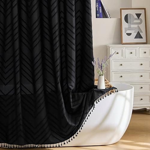 Siiluminisoy Stall Shower Curtain 36x72 Black Boho Shower Curtain Small Cloth Shower Curtains for Bathroom Decor - Image 1