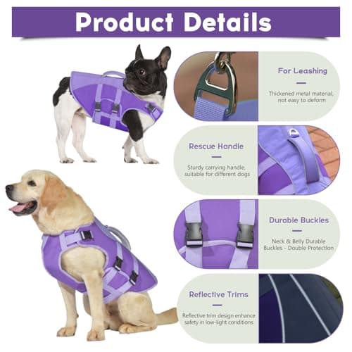PETDSH Dog Life Jacket Medium, High Flotation Dog Life Vest for Swimming Boating, Reflective Puppy Lifejacket with Superior Buoyancy and Rescue Handle, Adjustable Safety Dogs Floating Vests - Thumbnail 3