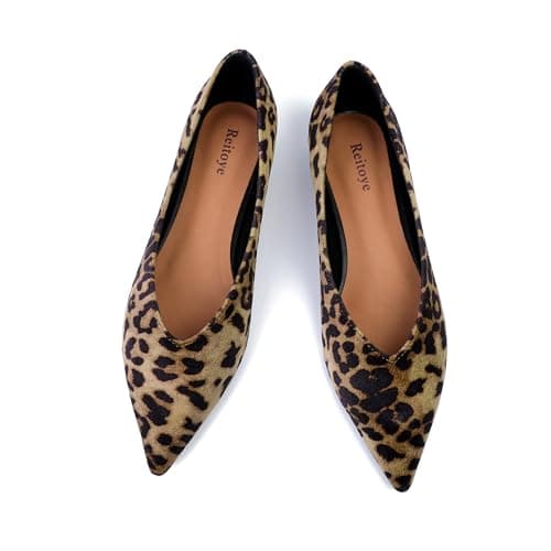 Reitoye Women's Leopard Flats Pointed Toe Ballet Flat for Women Comfortable Dressy Work Flats Slip On Casual Formal Shoes Size 6 - Image 1