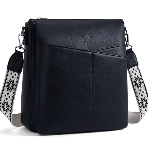 POIUGOYA Leather Crossbody Bags for Women,Medium Dual Main Pockets Crossbody Purse,Lightweight Shoulder Bag for Travel/Work - Image 1
