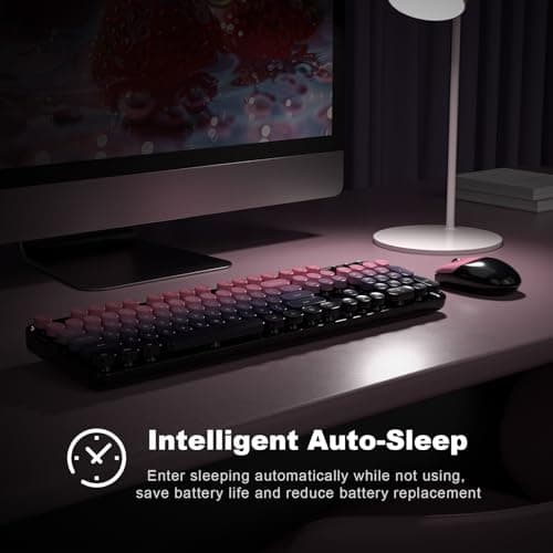 MOFII Wireless Keyboard and Mouse Combo, Retro Typewriter Keyboard with Colorful Round Keycaps, 2.4GHz USB Plug Play Connection for PC Laptop Windows XP/7/8/10 (Berry Pink) - Thumbnail 5