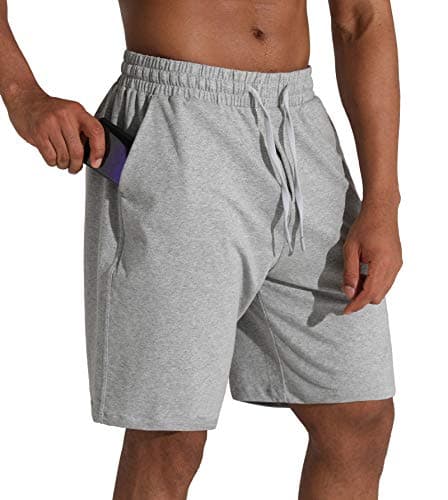 Men's Lounge Shorts with Deep Pockets Loose-fit Cotton Jersey Shorts for Running,Workout,Training, Basketball (605 Grey, Large) - Image 1