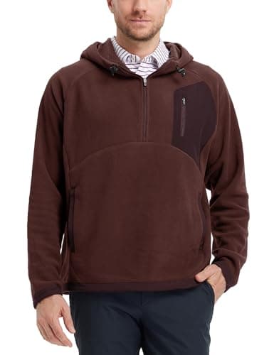 M MAELREG Mens Quarter Zip Hoodie Heavyweight Microfleece Warm Casual Hooded Golf Quarter Zip Fleece Hoodie Men Wine Red - Thumbnail 2