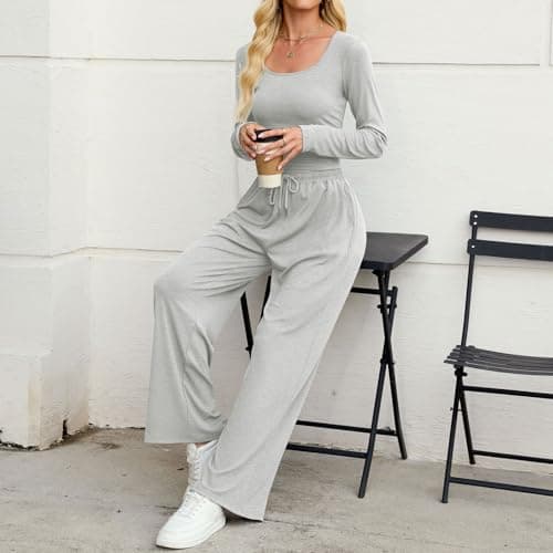 ZAFUL Women's 2 Piece Fall Outfits Set - Long Sleeve Top & Wide Leg Tracksuits Casual Lounge Matching Sets with Pockets - Thumbnail 6