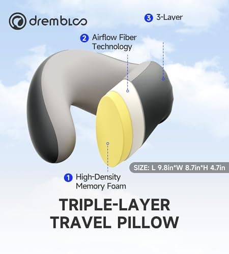 Neck Pillow Airplane for Sleeping, CertiPUR-US® BASF Memory Foam Cooling Travel Pillows for Airplanes, Adjustable Flight Sleep Pillow with Comfortable Breathable Cover, Portable Plane Accessories - Thumbnail 6