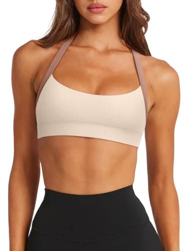 LASLULU Womens Sexy Workout Tops Sports Bra Padded Bra Halter Tank Athletic Fitness Summer 2026 Running Yoga Pilates Crop Tops(Champagne Medium) - Image 1