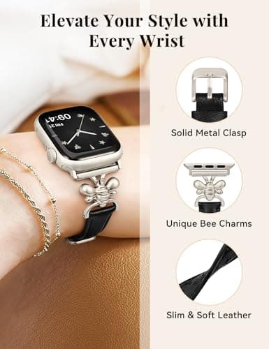 Wearlizer Slim Leather Band Compatible with Apple Watch Bands for Women 40/38/41/42mm, Top Genuine Leather Elegant Strap with Stylish Metal Design for iWatch Series 11 10 9 8 SE 7 6 5 SE 4 3 2 1 - Thumbnail 4