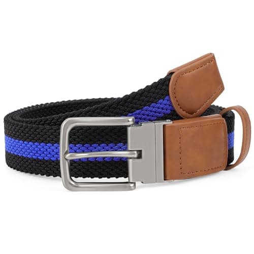 SANSTHS Reversible Braided Belt for Men and Women, Elastic Stretch Woven Golf Belts for Men, Casual Jeans Sports Work 1 3/8" - Image 1