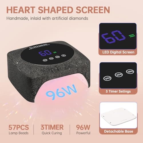 CHRISTINE SHELLY UV Nail Lamp 96W Rechargeable Gel Curing Lamp, Cordless Nail Dryer Gel Polish Light with Large LCD Display, with 3 Timer Setting Auto Sensor for Salon and Home (Black Diamond) - Thumbnail 4