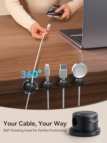 NEWDERY 6pc Magnetic Cable Clips Cord Organizer Cord Holder for Nightstand - Thumbnail 2