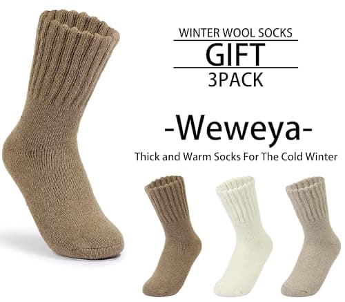 Weweya Boot Socks Women Thermal Warm Sock Thick Winter Ankle Sock Solid Calf Socks Christmas Gift Dark Brown Light Brown Light Cream - Thumbnail 2