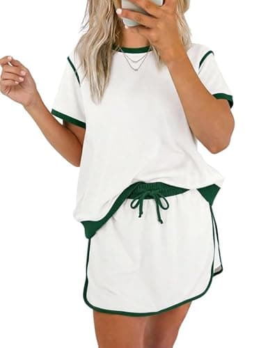 Marvmys Womens Matching Skort Sets with Pockets Short Sleeve 2 Piece Vacation Outfits Golf Tennis Skirt Shorts Set White 2XL - Image 1