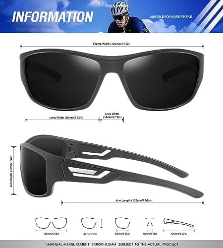 KALIYADI Sunglasses-Men Polarized Sports Sun-glasses: Mens Sun glasses Polarized UV400 Protection Running Cycling Outdoor - Thumbnail 5