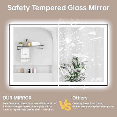 40x30 LED Bathroom Mirror with Lights, Black Aluminum Framed, Backlit + Front Lit, Lighted Bathroom Vanity Mirror for Wall, Anti-Fog, Memory Function, Dimmable, Shatterproof ETL Listed - Thumbnail 6