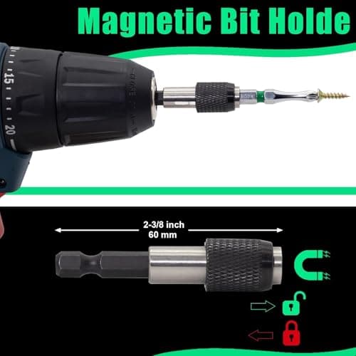 Hitscrews Impact Driver Bit Set PH2 (S2 Steel, CNC Phillips Tip, Chrome Finish) – Magnetic Screwdriver Bits Mixed Sizes: 1", 2", 4", 6" + Magnetic Bit Holder – 7 PCS Kit for DIY & Repairs - Thumbnail 2