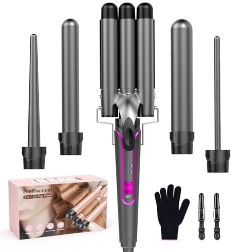 Waver Curling Iron Curling Wand - BESTOPE PRO 5 in 1 Curling Wand Set with 3 Barrel Hair Crimper for Women, Fast Heating Crimper Wand Curler in All Hair Type - Gray, 1Pack - Image 1