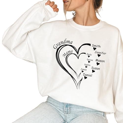 ROSLILY Custom Grandma Heart Sweatshirt with kid names Personalized Mama Shirts Hoodies Mothers Day Gifts for New Mom Grandma Nana, L - Image 1